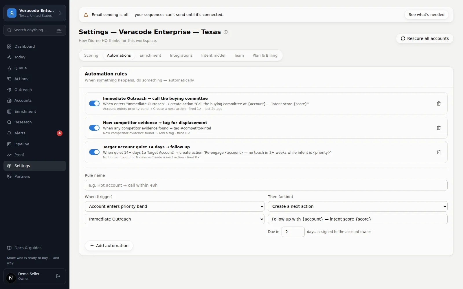 The Automations tab
